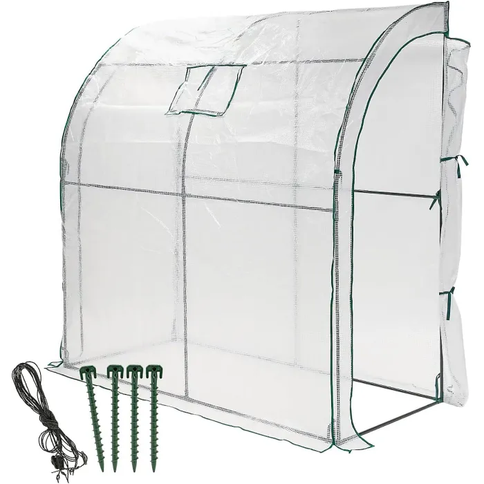 Walk-In Lean-to Wall Greenhouse - Heavy Duty Garden Plant Grow House with 2 Zippered Roll-Up Doors
