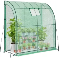 Walk-In Lean-to Wall Greenhouse - Heavy Duty Garden Plant Grow House with 2 Zippered Roll-Up Doors