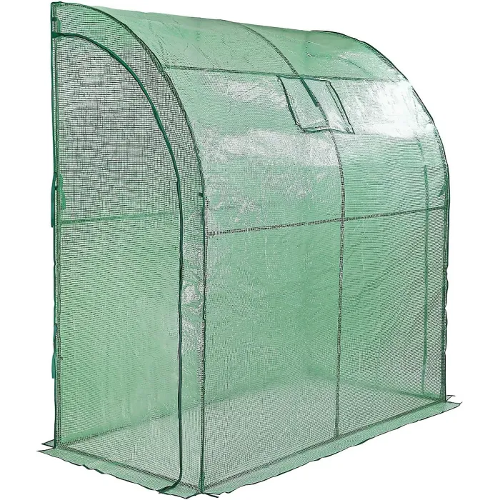 Walk-In Lean-to Wall Greenhouse - Heavy Duty Garden Plant Grow House with 2 Zippered Roll-Up Doors