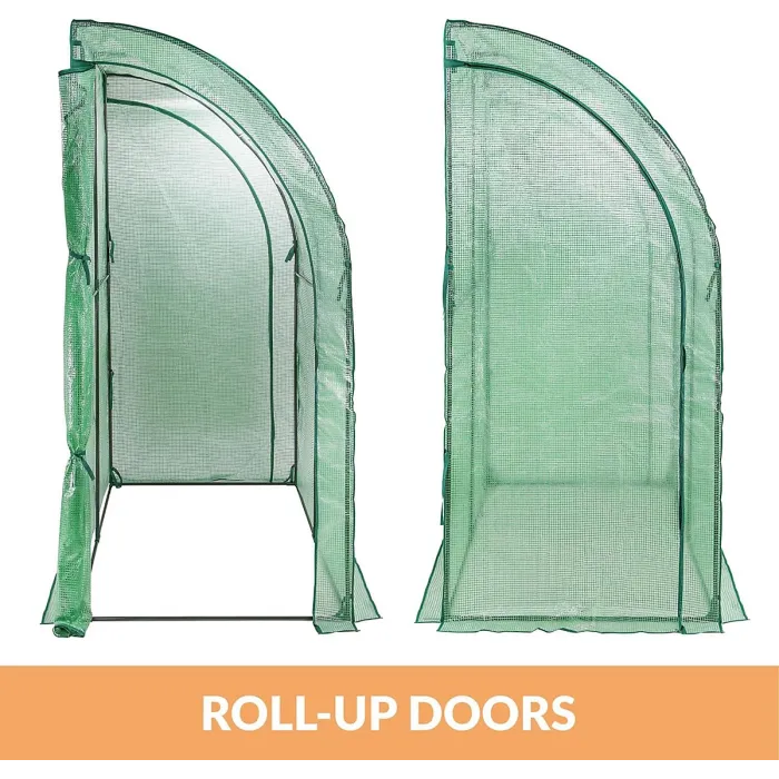 Walk-In Lean-to Wall Greenhouse - Heavy Duty Garden Plant Grow House with 2 Zippered Roll-Up Doors
