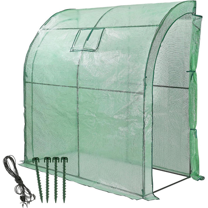 Walk-In Lean-to Wall Greenhouse - Heavy Duty Garden Plant Grow House with 2 Zippered Roll-Up Doors