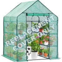Replacement Reinforced Green PE Cover for Large Walk-In Greenhouse - Heavy Duty 130gsm with 2 Mesh Windows