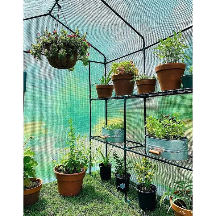 Replacement Reinforced Green PE Cover for Large Walk-In Greenhouse - Heavy Duty 130gsm with 2 Mesh Windows