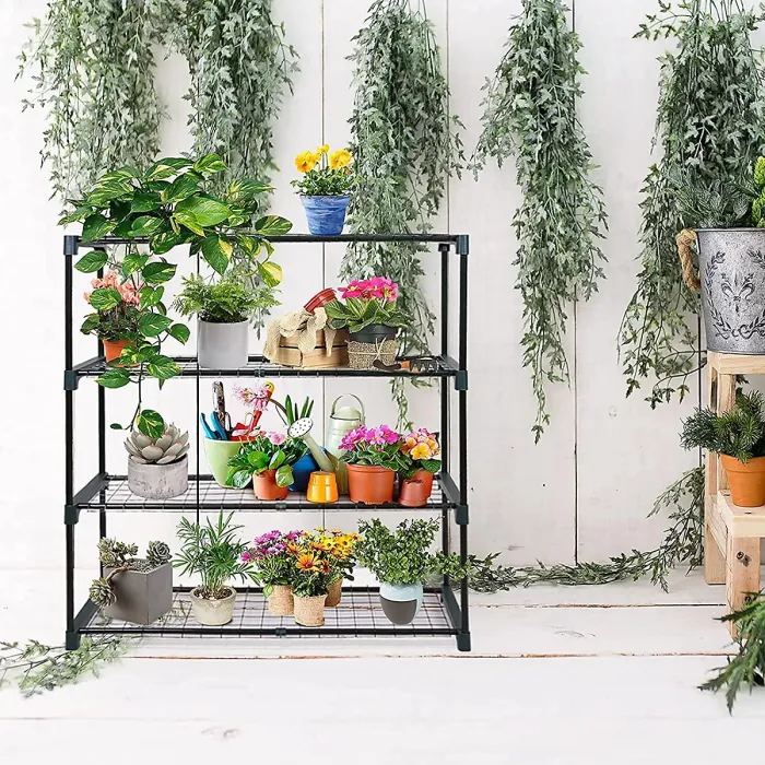 4 Tier Greenhouse Staging and Shelving Racks - Free Standing Outdoor Plant Stand - Tiered Garden Rack for Potting