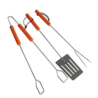 Telescopic Wooden BBQ Tools with Cushion Grip Handles - Non-Stick Blade and Extendable Design