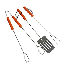 Telescopic Wooden BBQ Tools with Cushion Grip Handles - Non-Stick Blade and Extendable Design