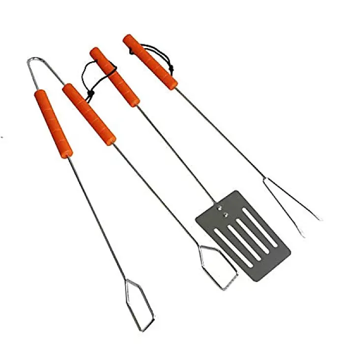 Telescopic Wooden BBQ Tools with Cushion Grip Handles - Non-Stick Blade and Extendable Design