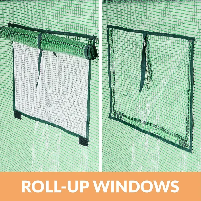 Walk-In Tomato Greenhouse with Roll-Up Door, 200x78x130/150cm Size for Gardening Needs