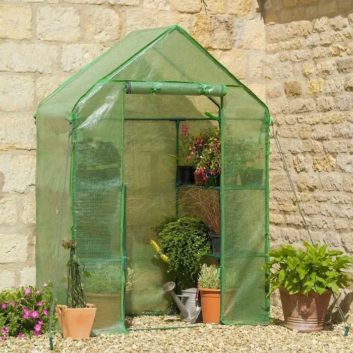 Walk-In Greenhouse with Zipped PE Cover, 4-Shelf Grow House with Durable Steel Frame