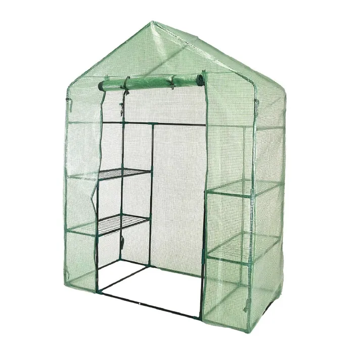 Walk-In Greenhouse with Zipped PE Cover, 4-Shelf Grow House with Durable Steel Frame