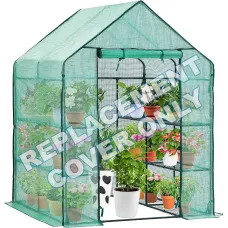 Reinforced Green PE Cover for Walk-In Greenhouse, Heavy Duty 130gsm with Mesh Windows