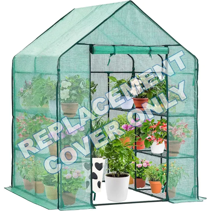 Reinforced Green PE Cover for Walk-In Greenhouse, Heavy Duty 130gsm with Mesh Windows