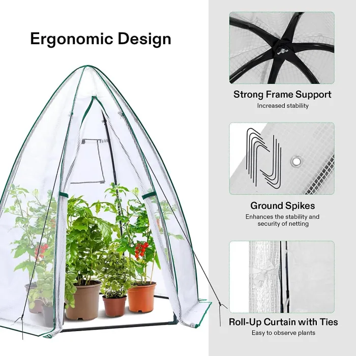Portable Tent-Style Greenhouse, Weatherproof Plant Protector with PE Cover and Zippered Openings