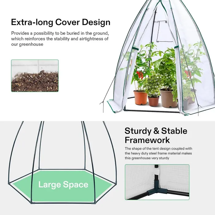 Portable Tent-Style Greenhouse, Weatherproof Plant Protector with PE Cover and Zippered Openings