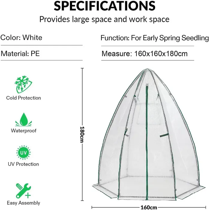 Portable Tent-Style Greenhouse, Weatherproof Plant Protector with PE Cover and Zippered Openings