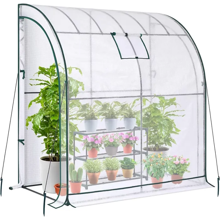 Heavy-Duty Walk-In Lean-To Greenhouse with Double Zippered Roll-Up Doors, Garden Plant Grow House