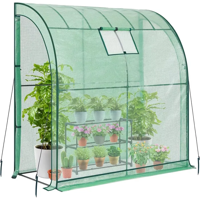 Walk-In Lean-To Greenhouse with 2 Roll-Up Zippered Doors, Heavy-Duty Plant Grow House