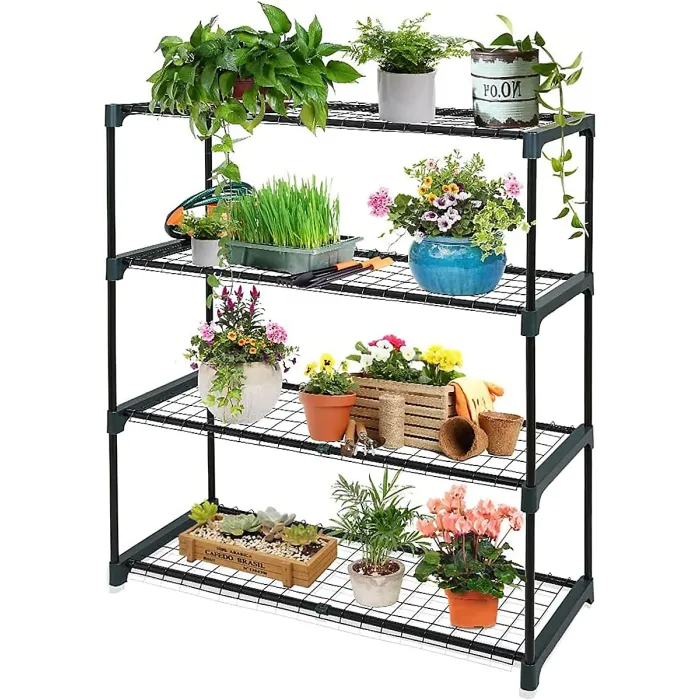 4-Tier Greenhouse Shelving Rack, Freestanding Plant Stand for Gardening and Potting