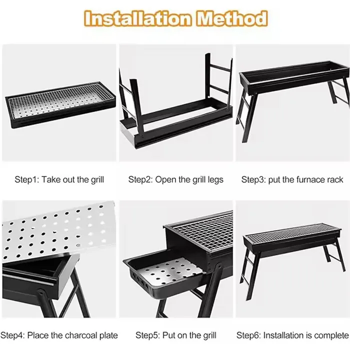 Portable Folding Charcoal BBQ Grill Compact Barbecue for Patio Camping Hiking and Picnics Lightweight Outdoor Cooking Tool