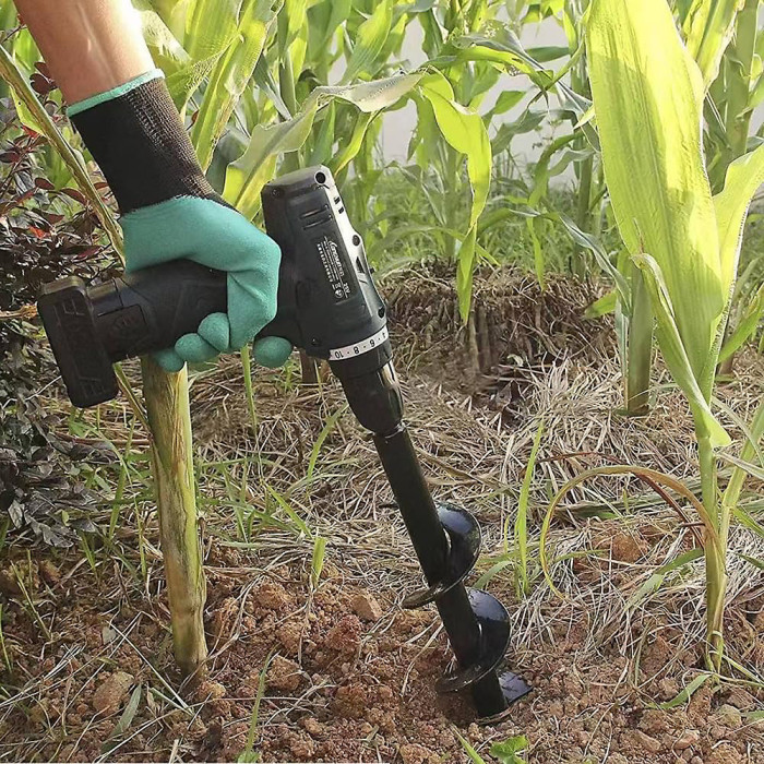 Garden Auger Drill Bit for Planting 8cm x 25cm Spiral Hole Digger for Bulbs Shrubs & Soil Mixing Heavy-Duty Steel Auger Tool