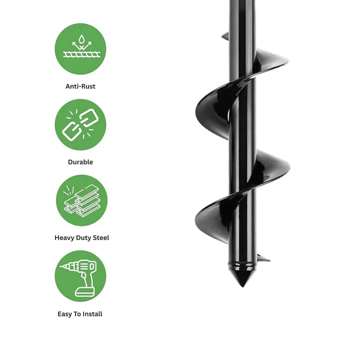 Garden Auger Drill Bit for Planting 8cm x 25cm Spiral Hole Digger for Bulbs Shrubs & Soil Mixing Heavy-Duty Steel Auger Tool