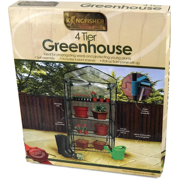 4 Tier Mini Greenhouse for Balcony & Patio Compact Outdoor Plant Stand with Shelves for Seedlings Herbs