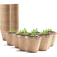 KEPLIN 96 Piece Round Biodegradable Organic Fibre Seedling Pots for Plant Cultivation Compostable Container