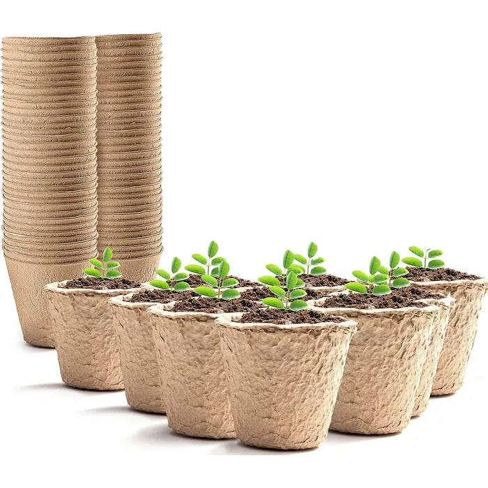 KEPLIN 96 Piece Round Biodegradable Organic Fibre Seedling Pots for Plant Cultivation Compostable Container