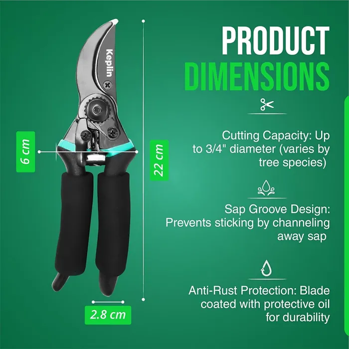 Keplin Garden Secateurs Titanium Steel Blades, Drop Forged Aluminum Handles, Non-Slip Grip Heavy Duty Pruning Shears