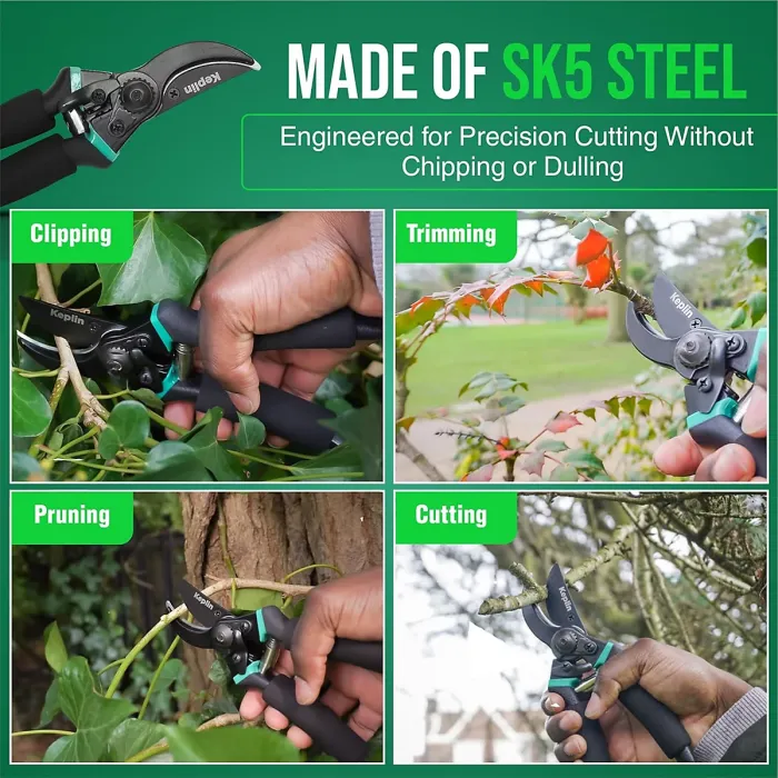 Keplin Garden Secateurs Titanium Steel Blades, Drop Forged Aluminum Handles, Non-Slip Grip Heavy Duty Pruning Shears