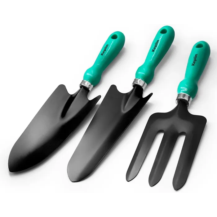 Keplin 3pc Garden Tool Set Carbon Steel Blades & PP Handles Includes Trowel, Transplanting Trowel & Fork Durable & Weatherproof