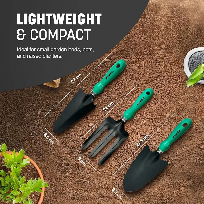 Keplin 3pc Garden Tool Set Carbon Steel Blades & PP Handles Includes Trowel, Transplanting Trowel & Fork Durable & Weatherproof