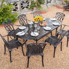 Lazy Susan Catherine Antique Bronze 8 Seater Metal Garden Furniture set