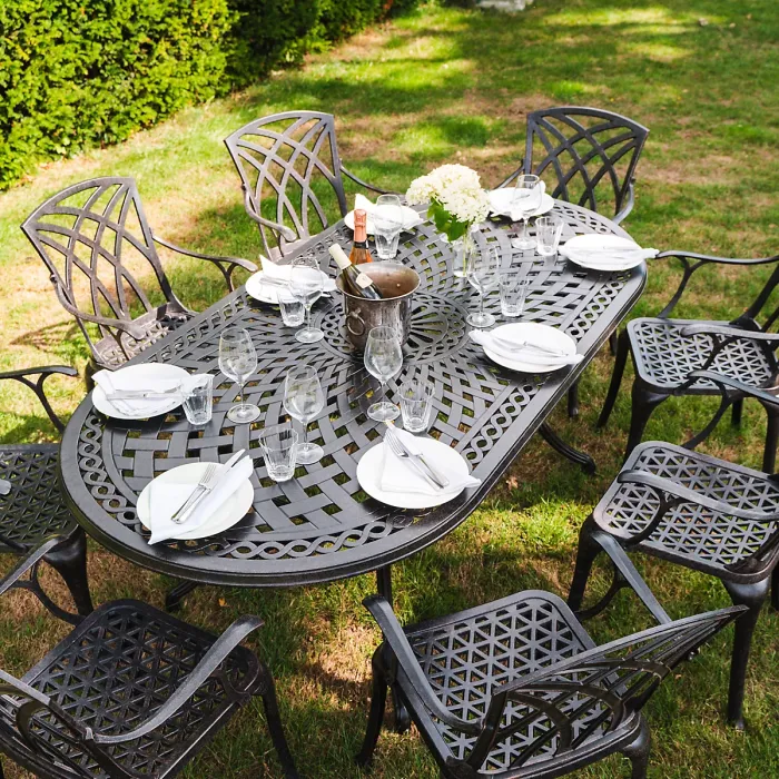 Lazy Susan Catherine Antique Bronze 8 Seater Metal Garden Furniture set