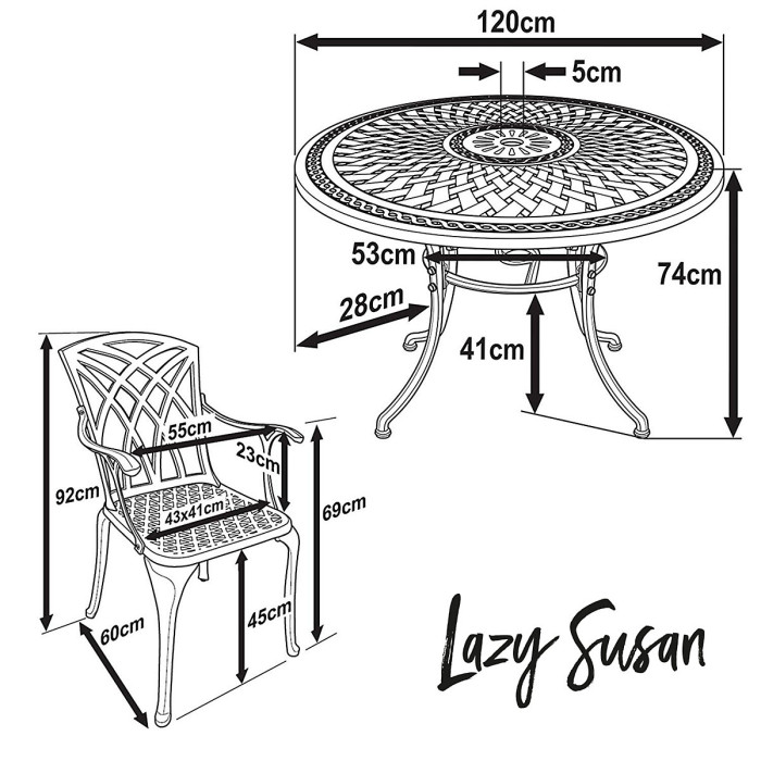 Lazy Susan Alice Antique Bronze 6 Seater Metal Garden Furniture set