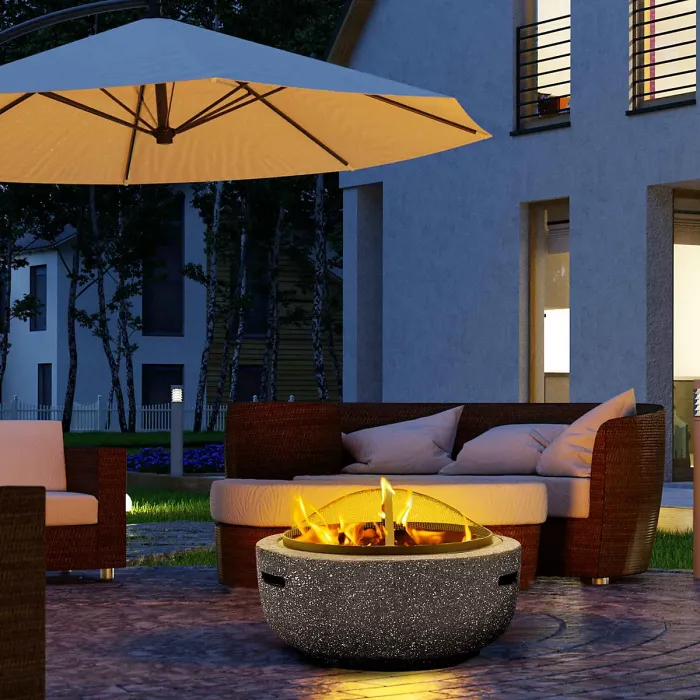 Round MgO Fire Pit with BBQ Grill, 60cm, Safety Mesh Screen - Dark Grey - DG189