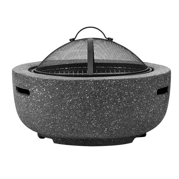Round MgO Fire Pit with BBQ Grill, 60cm, Safety Mesh Screen - Dark Grey - DG189