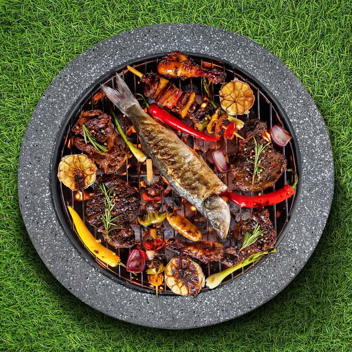 Round MgO Fire Pit with BBQ Grill, 75cm, Safety Mesh Screen - Dark Grey - DG191