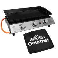 Dellonda 3 Burner Portable Gas Plancha 7.5kW Hot Plate BBQ, Cover, S/Steel