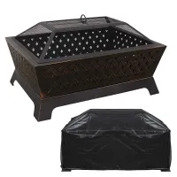 35" Rectangular Outdoor Fire Pit, Antique Bronze Effect & Water Resistant Drawstring Cover - DG239