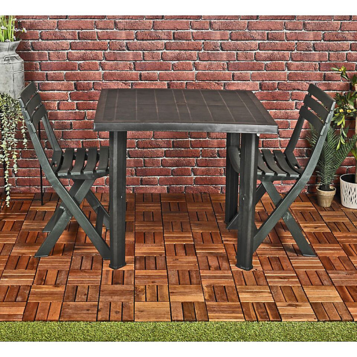 URBN-GARDEN Large Black Square Garden Plastic Table & 2 Chairs Patio Deck Side Snack Outdoor