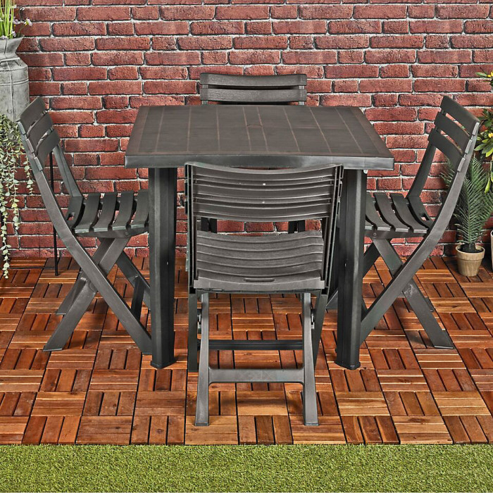 URBN-GARDEN Large Black Square Garden Plastic Table & 4 Chairs Patio Deck Side Snack Outdoor