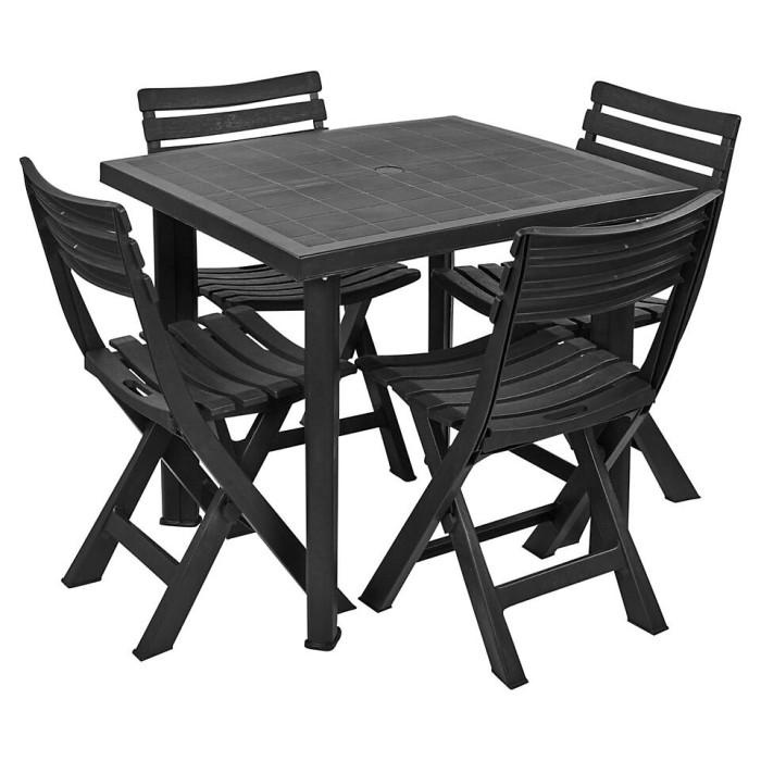 URBN-GARDEN Large Black Square Garden Plastic Table & 4 Chairs Patio Deck Side Snack Outdoor