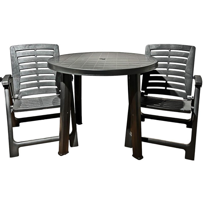 URBNLIVING 72cm Height Table 2 Chairs Outdoor Patio Garden Furniture Black Round Plastic Table and Folding Chairs Set