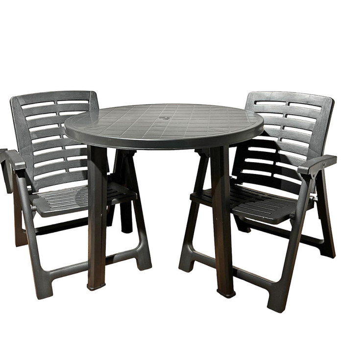 URBNGARDEN 72cm Height Table with 4 Chairs Outdoor Patio Garden Furniture Black Round Plastic Table and Folding Chairs Set