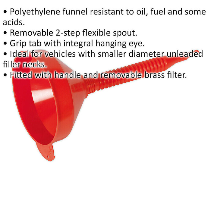 200mm Polyethylene Funnel with Flexible Spout and Filter - Ideal for Vehicles