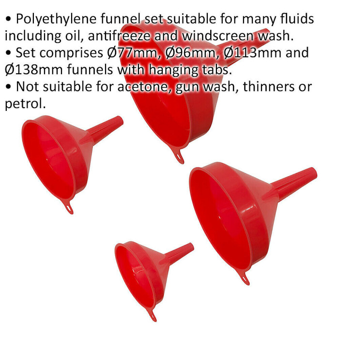 Versatile 4 Piece Funnel Set with Fixed Spouts - Perfect for Various Liquids