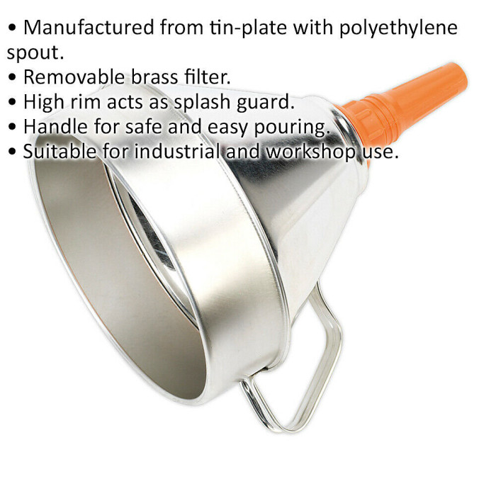 200mm Metal Funnel with High Rim and Brass Filter for Safe Pouring