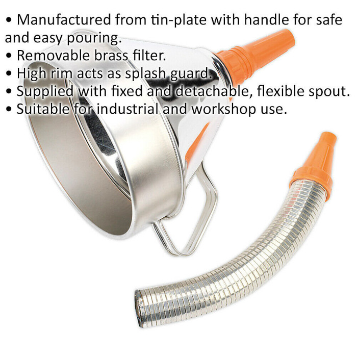 200mm Metal Funnel with Brass Filter and Flexible Spout for Easy Pouring