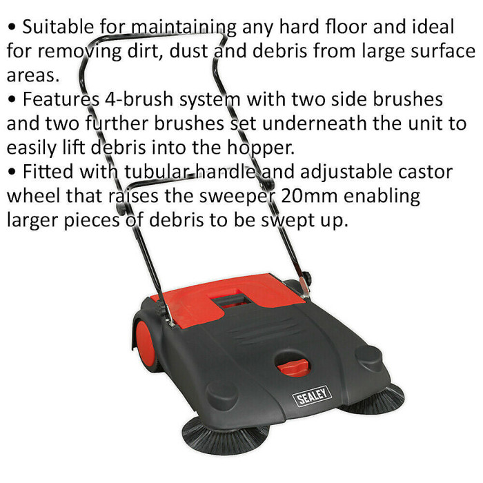 700mm Floor Sweeper - Hard Floor 4-Brush System - 20L Hopper - Tubular Handle